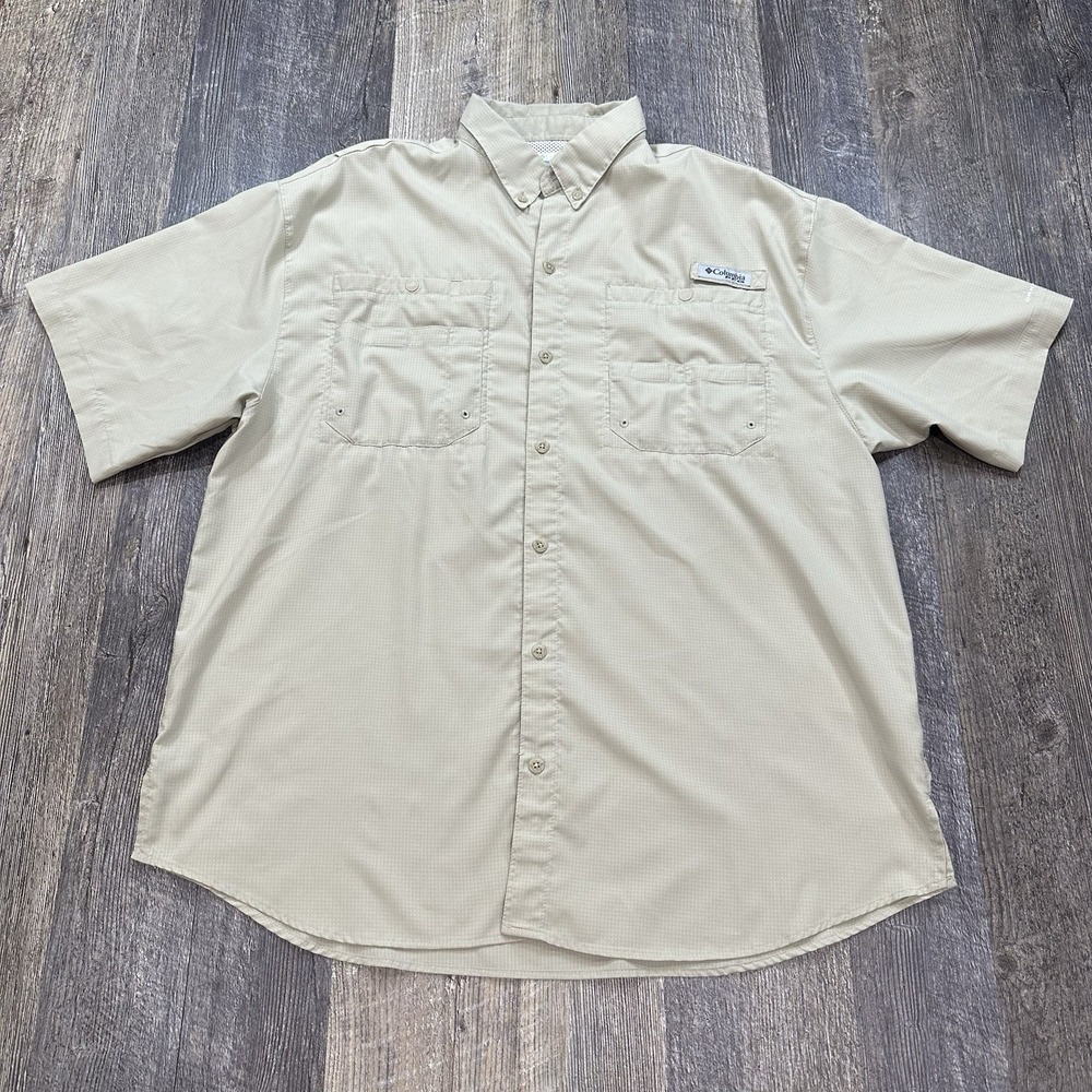 Columbia PFG Short Sleeve Button Down Fishing Shirt Pockets Vented Men's Size L